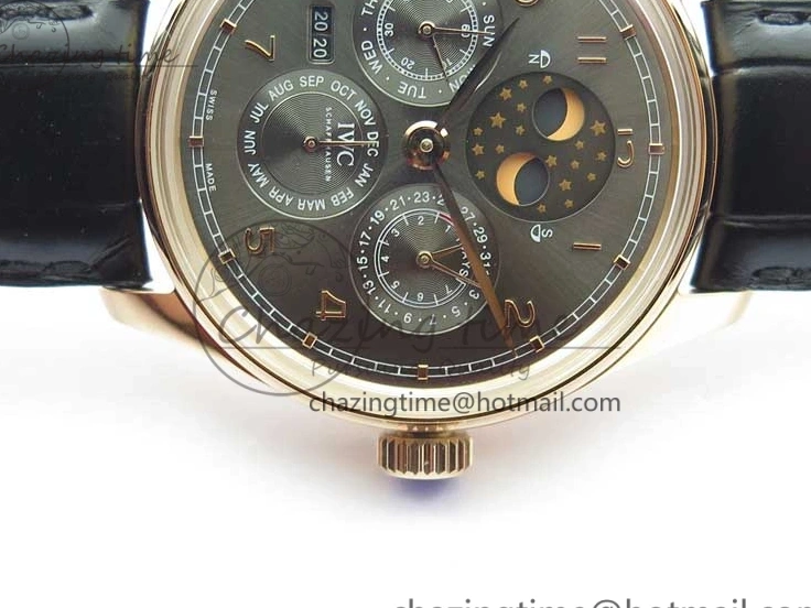 MIROTIME 0129 Elegant Portugieser Perpetual Calendar IW503302 RG V9F 1:1 Best Edition Gray Dial on Black Leather Strap A 7096